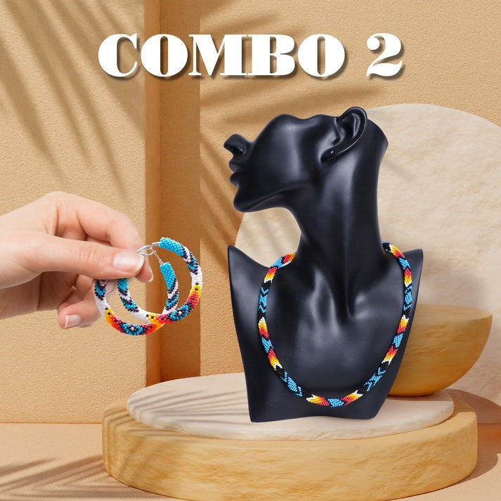 Handmade Dark Blue Pattern Beaded Earrings for Women