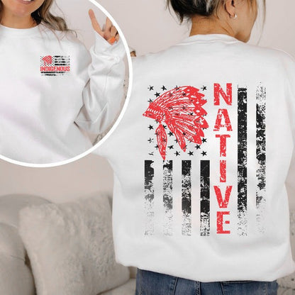 Indigenous American Flag T-Shirt – Native Pride Red Headdress - Two sides - Unisex T-Shirt/Hoodie/Sweatshirt