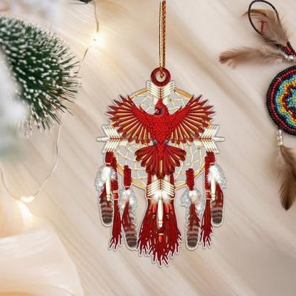 Sacred Red Cardinal Dreamcatcher Ornament Unique Christmas Gift Decor Flat Acrylic