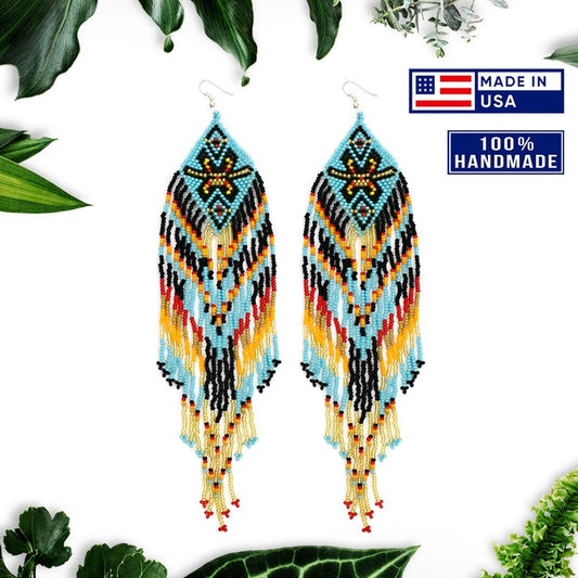 Native Style Beaded Earrings – Turquoise Blue & Black