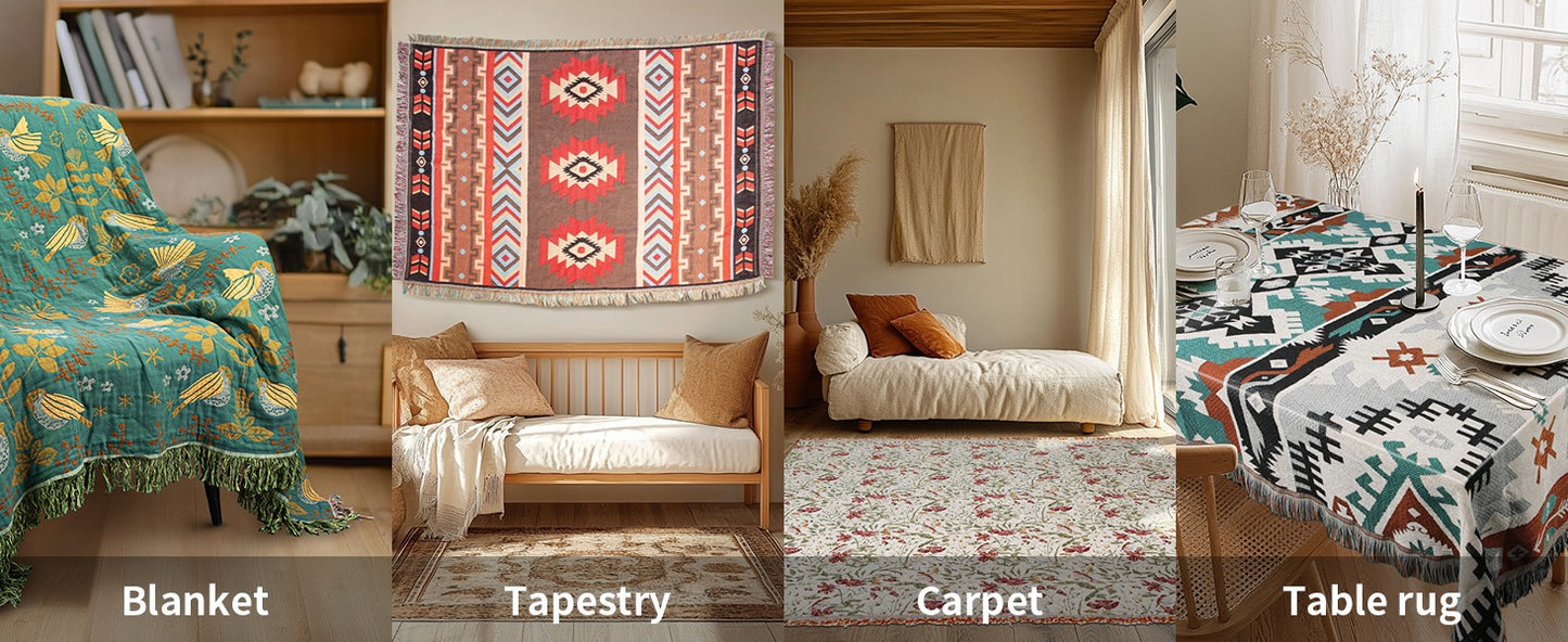 Bohemian Reversible Woven Blanket – Terracotta & Black Geometric Throw