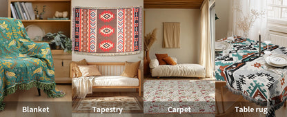 Bohemian Reversible Woven Blanket – Terracotta & Black Geometric Throw