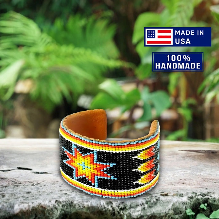 Black Red Star Hard Cuff Beaded Handmade Bracelet