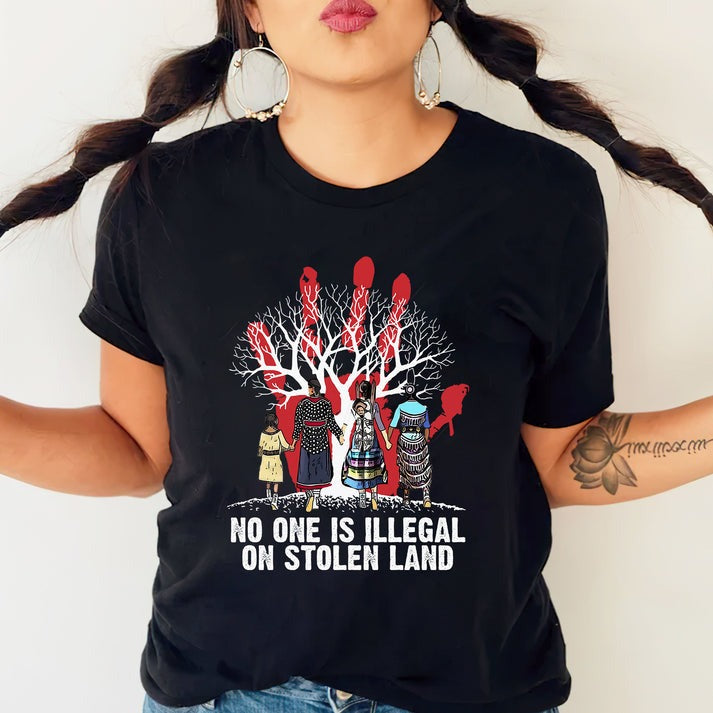 Red Handprint Awareness - No One Is Illegal on Stolen Land Unisex T-Shirt/Hoodie/Sweatshirt