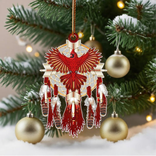 Sacred Red Cardinal Dreamcatcher Ornament Unique Christmas Gift Decor Flat Acrylic