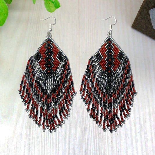 Brown Grey Beaded Handmade Earrings For Women
