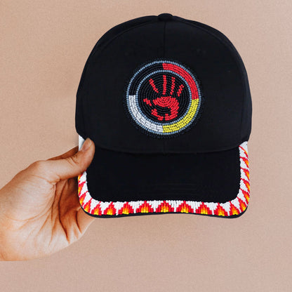 MMIW Feathers Cotton Unisex Baseball Cap With Beaded Patch Brim Native American Style