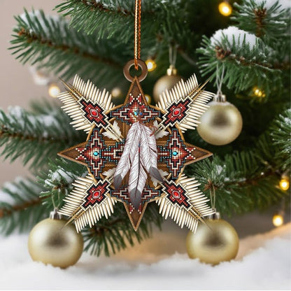 Native Beaded Star Ornament with Feathers Unique Christmas Gift Decor Flat Acrylic
