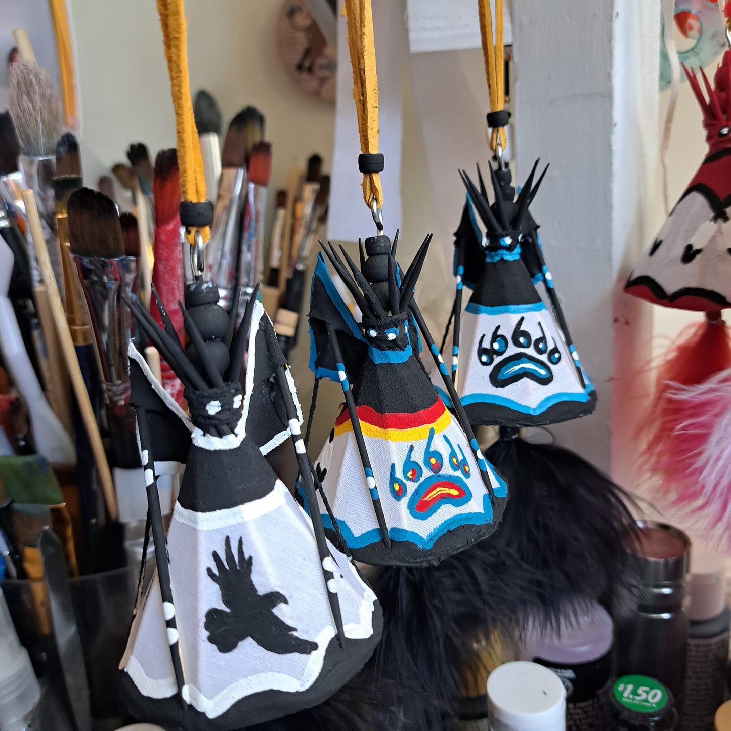 Hand-Painted Tipi Ornament with Tassels