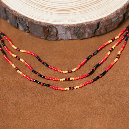 Sunset Harmony Beaded Necklace – Red, Orange, Yellow & Black Beads