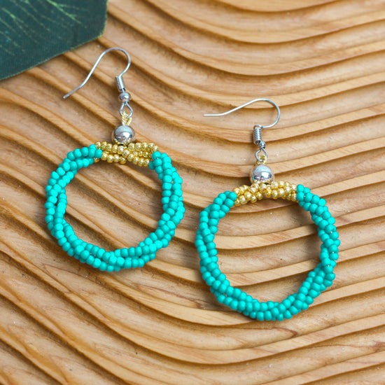 Turquoise Beaded Hoop Earrings