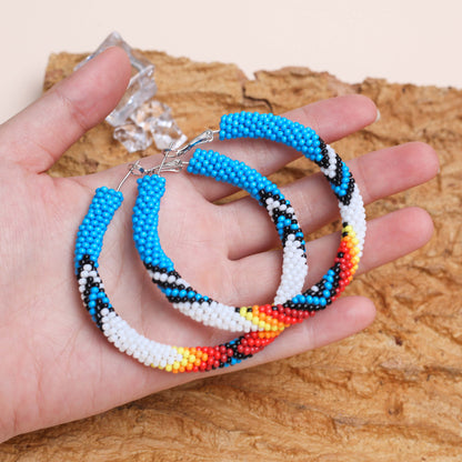 Handmade Dark Blue Pattern Beaded Earrings for Women