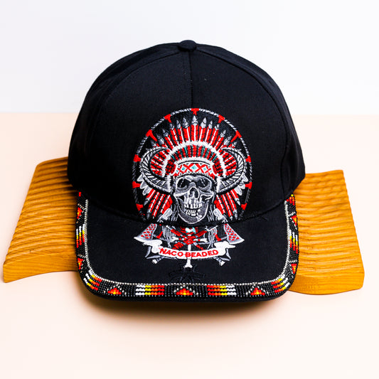 Skull Headdress Embroidered Beaded Baseball Cap With Brim Unisex Native American Style