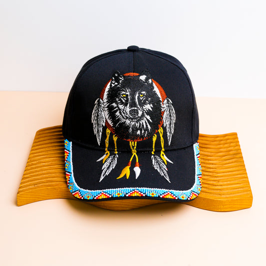Wolf Dreamcatcher Embroidered & Beaded Baseball Cap