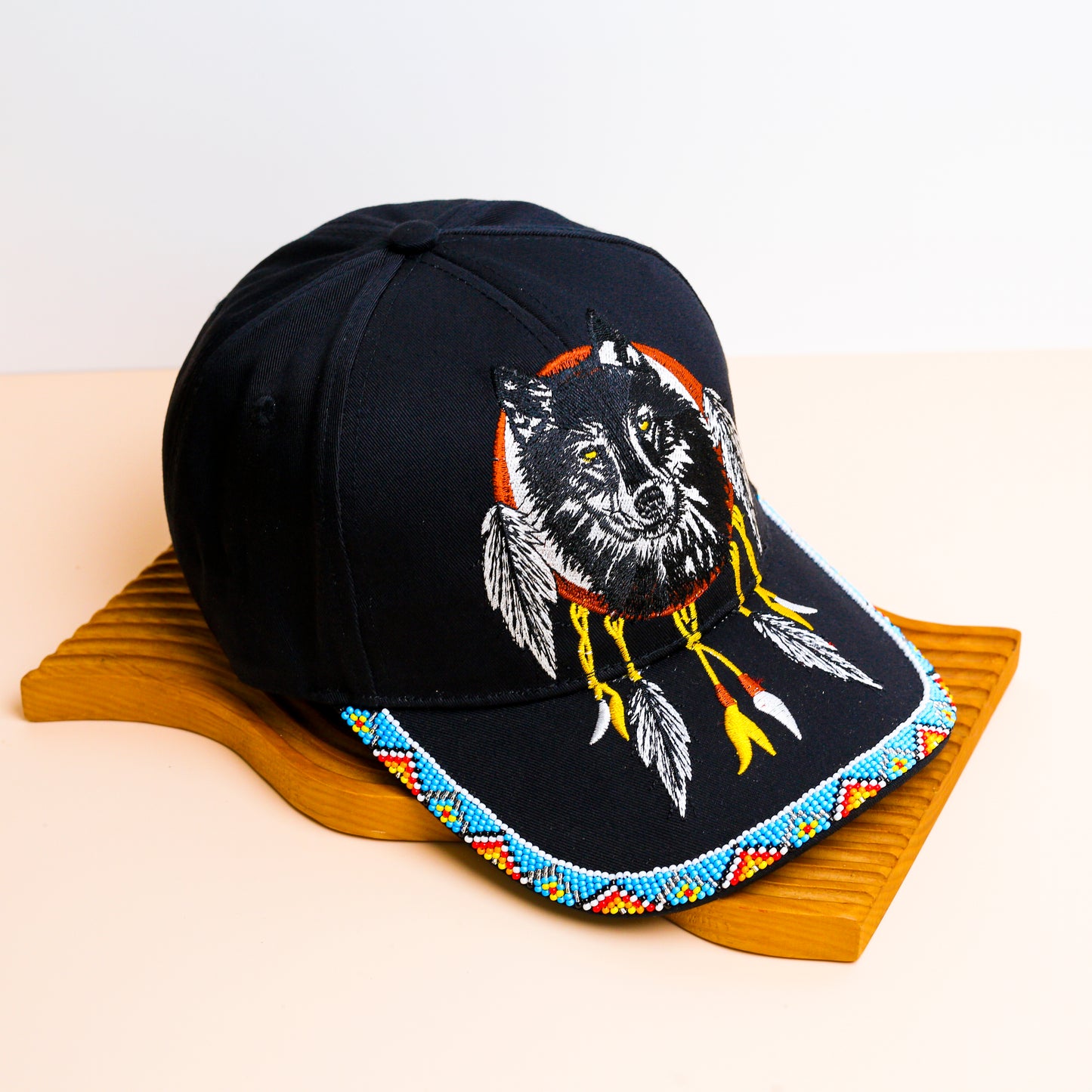 Wolf Dreamcatcher Embroidered & Beaded Baseball Cap