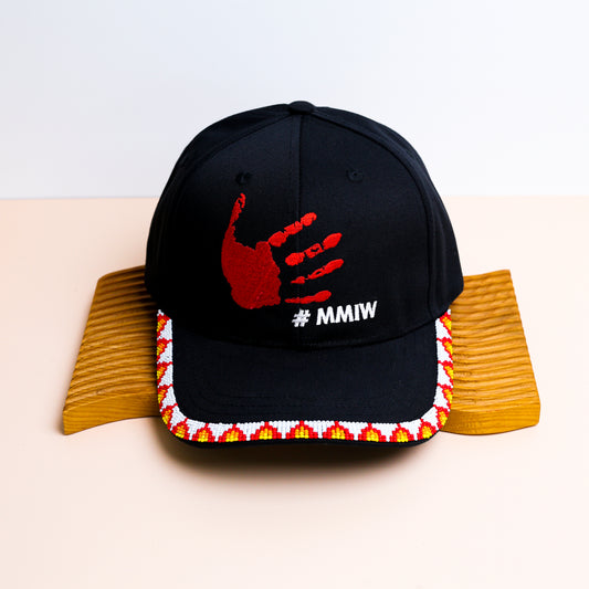 MMIW Red Hand Embroidered Handmade Beaded Brim Baseball Cap Native American Style
