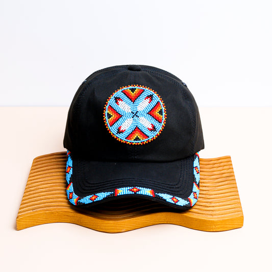 Cotton Unisex Baseball Cap With Beaded Patch Brim Native American Style