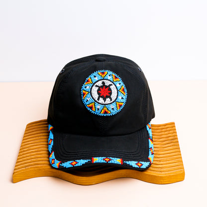 Blue Turtle Baseball Cap With Patch And Brim Cotton Unisex Native American Style