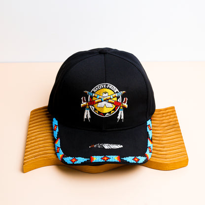 Native Pride Emblem Embroidered Beaded Baseball Cap with Brim Unisex Native American Style