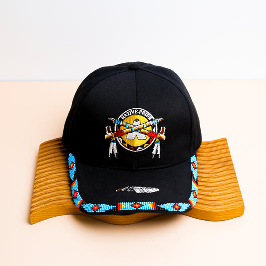 Native Pride Emblem Embroidered Beaded Baseball Cap with Brim Unisex Native American Style