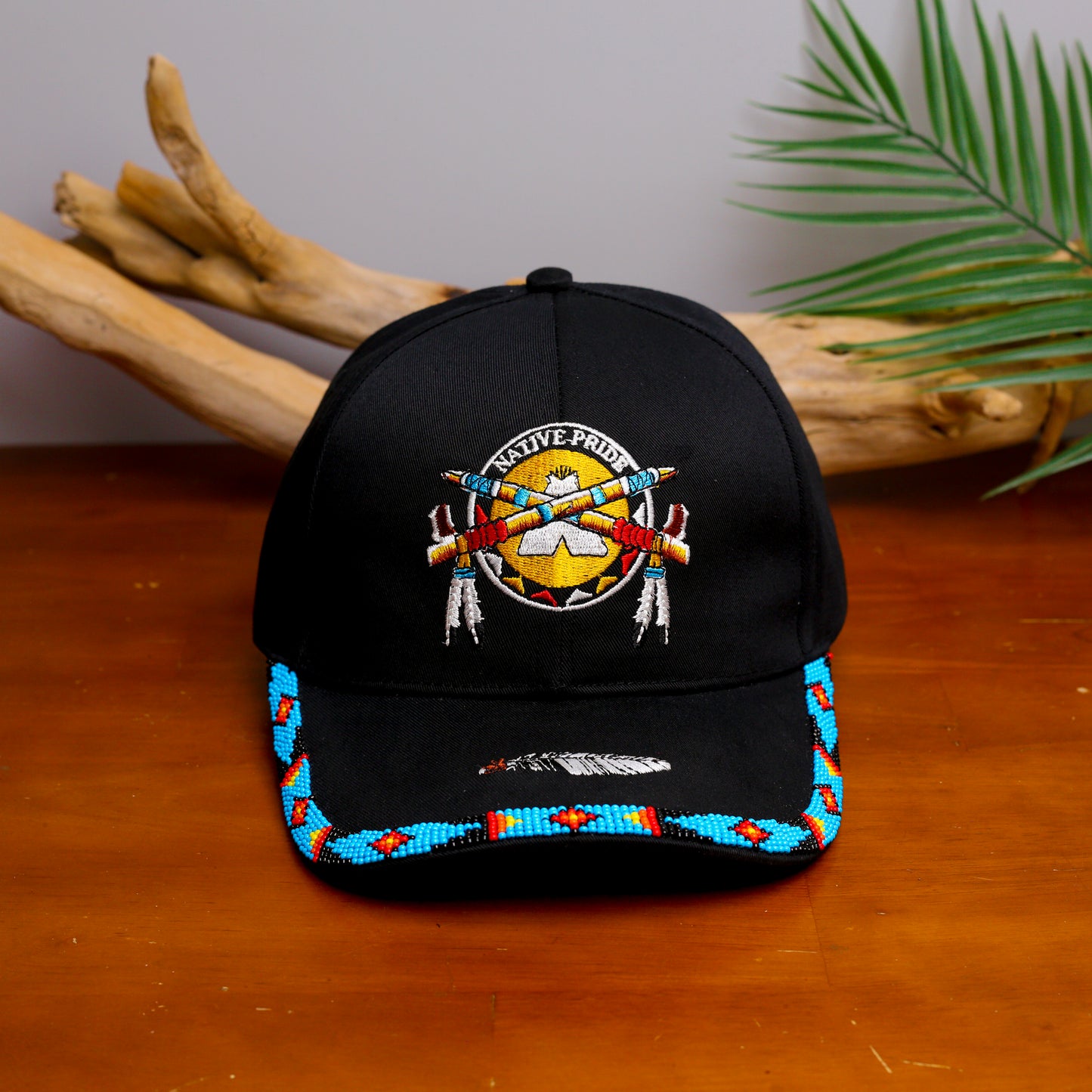 Native Pride Emblem Embroidered Beaded Baseball Cap with Brim Unisex Native American Style