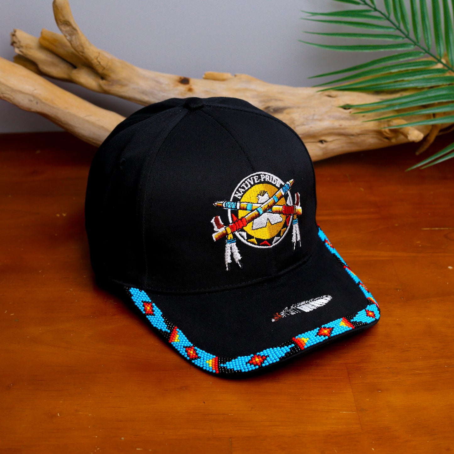 Native Pride Emblem Embroidered Beaded Baseball Cap with Brim Unisex Native American Style