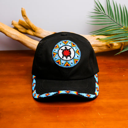 Blue Turtle Baseball Cap With Patch And Brim Cotton Unisex Native American Style