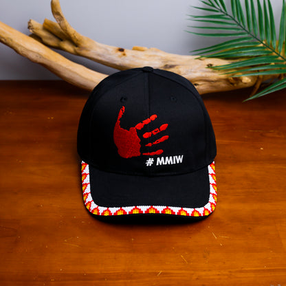 MMIW Red Hand Embroidered Handmade Beaded Brim Baseball Cap Native American Style