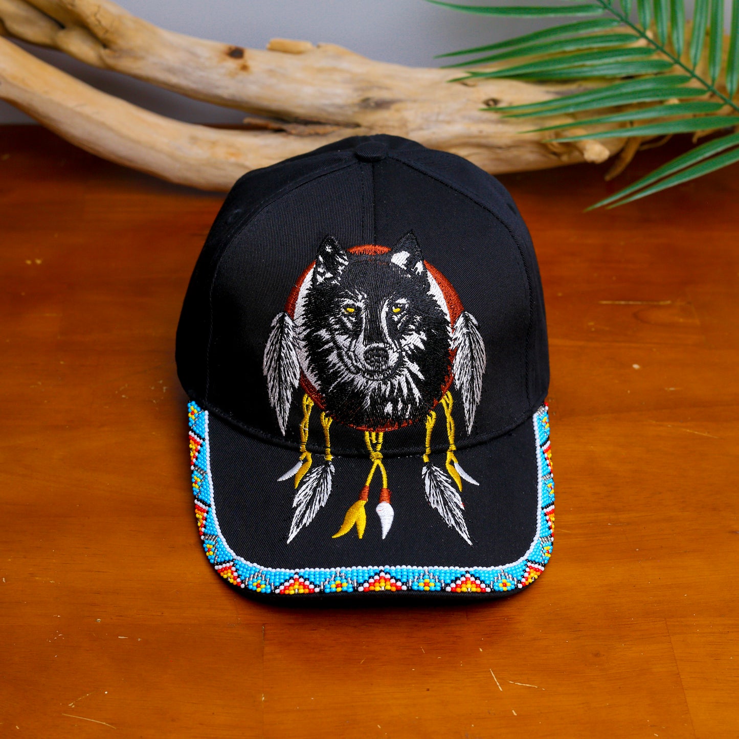Wolf Dreamcatcher Embroidered & Beaded Baseball Cap