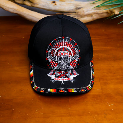 Skull Headdress Embroidered Beaded Baseball Cap With Brim Unisex Native American Style