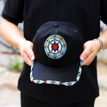 Blue Turtle Baseball Cap With Patch And Brim Cotton Unisex Native American Style
