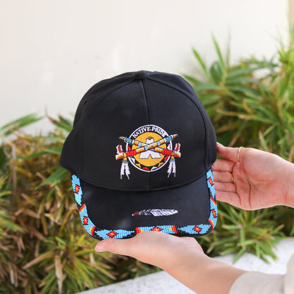 Native Pride Emblem Embroidered Beaded Baseball Cap with Brim Unisex Native American Style