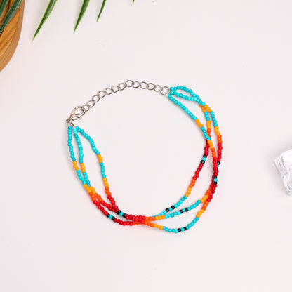 Sunset Glow Beaded Bracelet – Multi-Color Design with Red, Yellow, and Turquoise