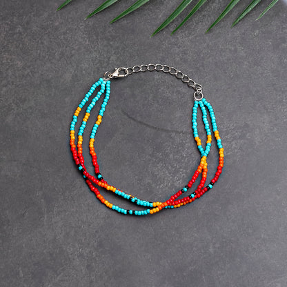 Sunset Glow Beaded Bracelet – Multi-Color Design with Red, Yellow, and Turquoise