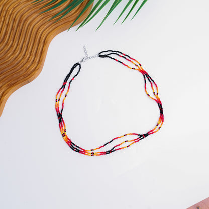 Sunset Harmony Beaded Necklace – Red, Orange, Yellow & Black Beads
