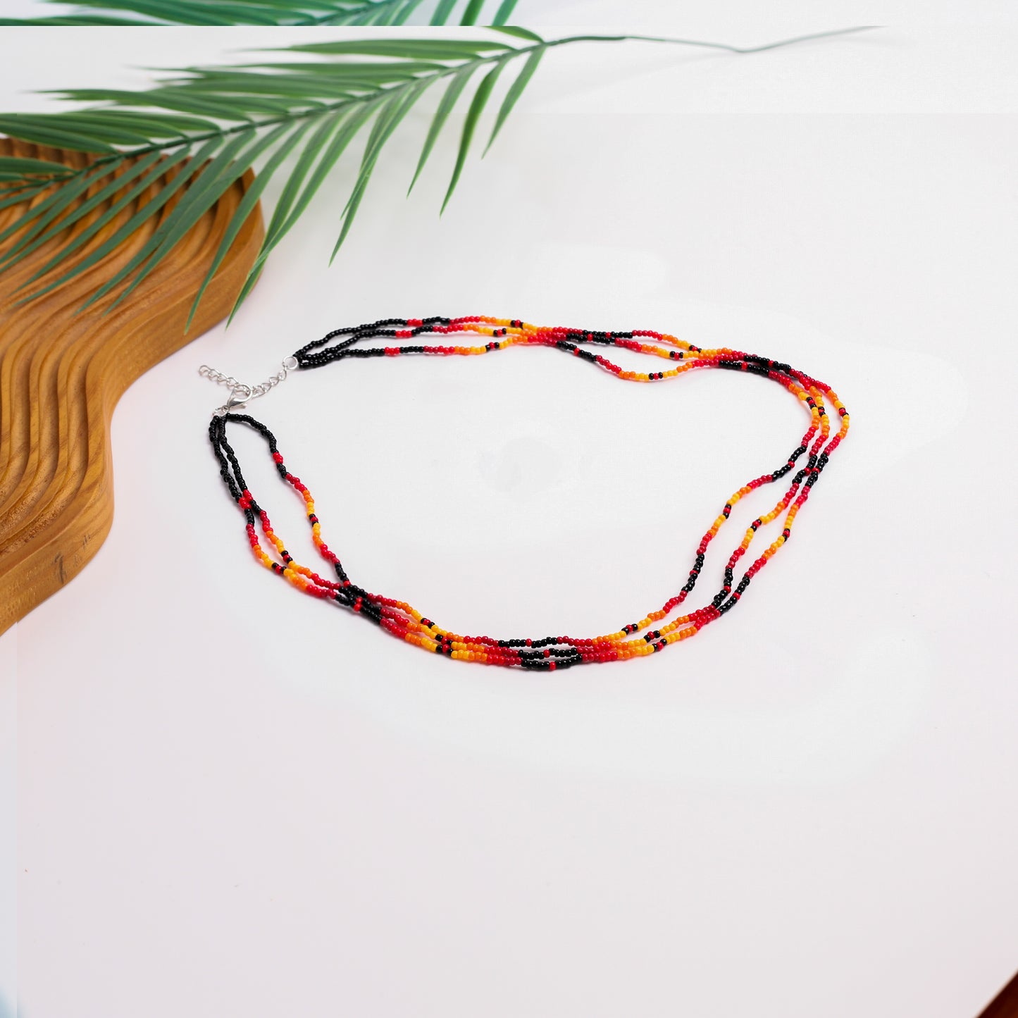 Sunset Harmony Beaded Necklace – Red, Orange, Yellow & Black Beads