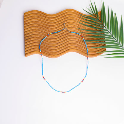 Full Color Handmade Beaded Necklace – Blue, Black, White & Red - Native American Style (Unisex)