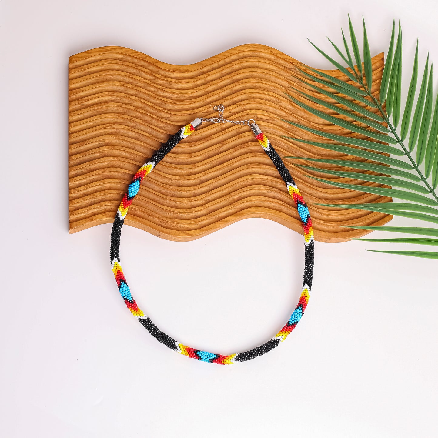 Handmade Black Dusk Pattern Beaded Necklace Native American Style