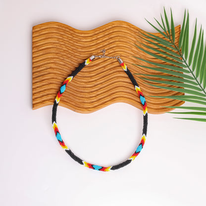 Handmade Black Dusk Pattern Beaded Necklace Native American Style