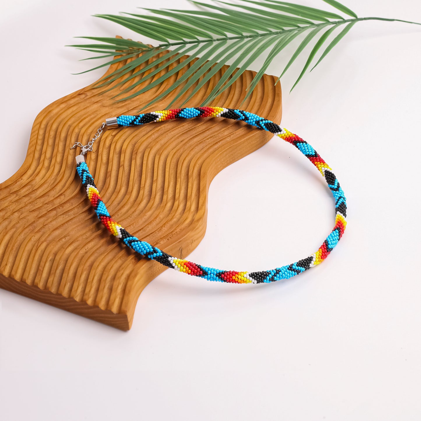 Dark Blue Beaded Long Necklace Handmade Native American Style for Women