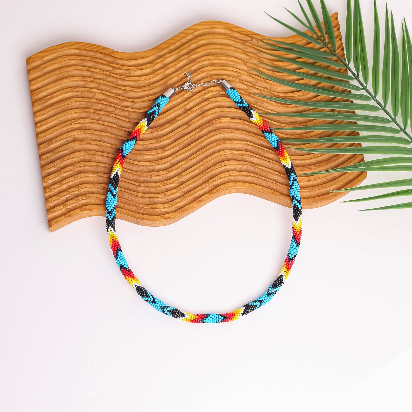 Dark Blue Beaded Long Necklace Handmade Native American Style for Women