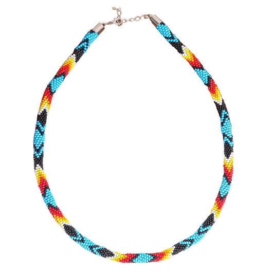 Dark Blue Beaded Long Necklace Handmade Native American Style for Women