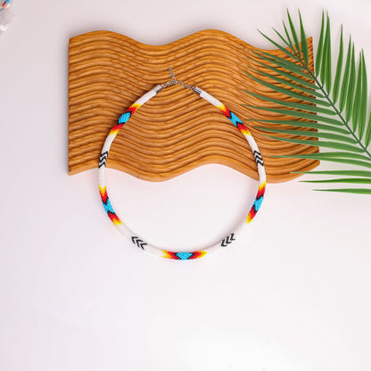 White Lightning Pattern Beaded Handmade Necklace For Women Native American Style