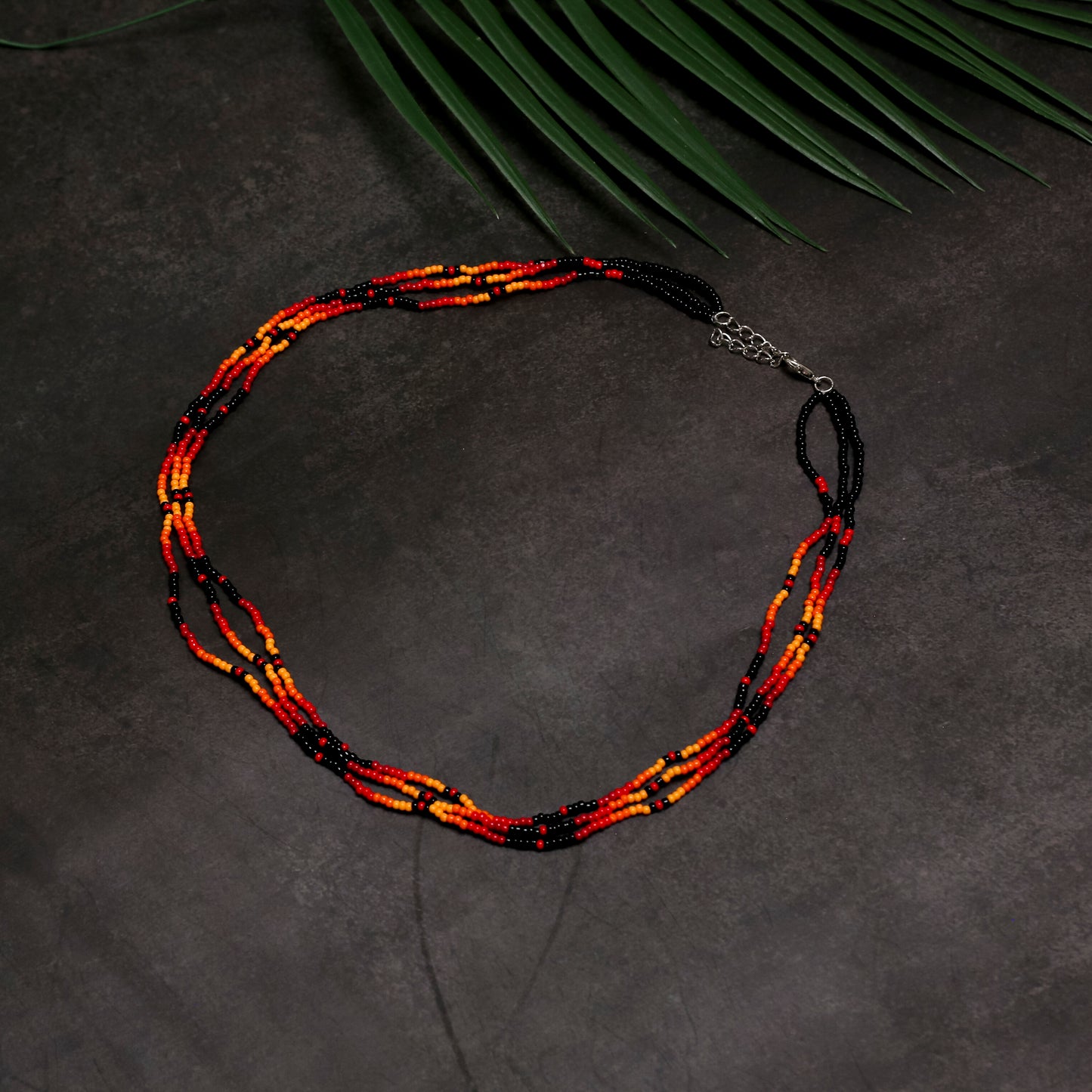 Sunset Harmony Beaded Necklace – Red, Orange, Yellow & Black Beads