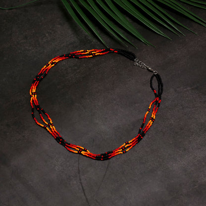 Sunset Harmony Beaded Necklace – Red, Orange, Yellow & Black Beads