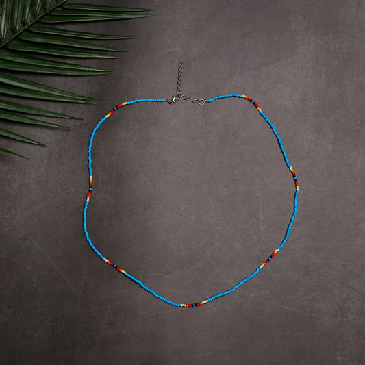 Full Color Handmade Beaded Necklace – Blue, Black, White & Red - Native American Style (Unisex)