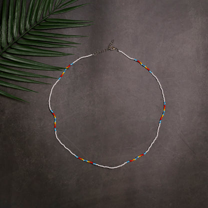 Full Color Handmade Beaded Necklace – Blue, Black, White & Red - Native American Style (Unisex)