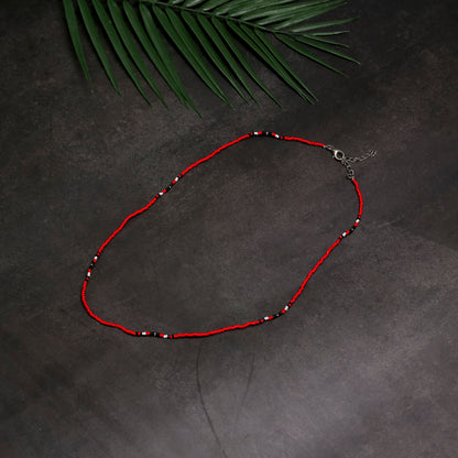 Full Color Handmade Beaded Necklace – Blue, Black, White & Red - Native American Style (Unisex)