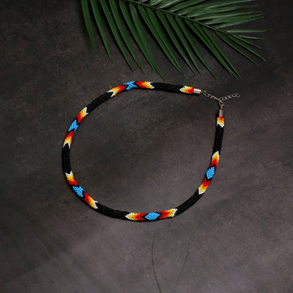 Handmade Black Dusk Pattern Beaded Necklace Native American Style