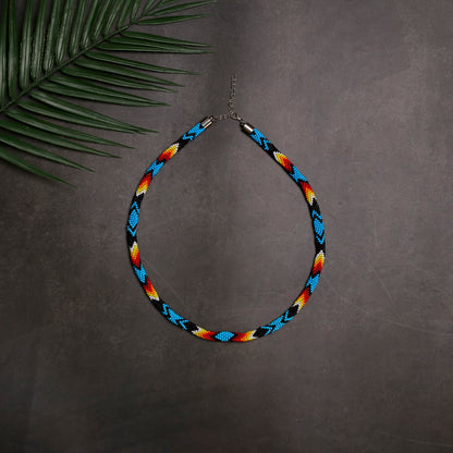Dark Blue Beaded Long Necklace Handmade Native American Style for Women